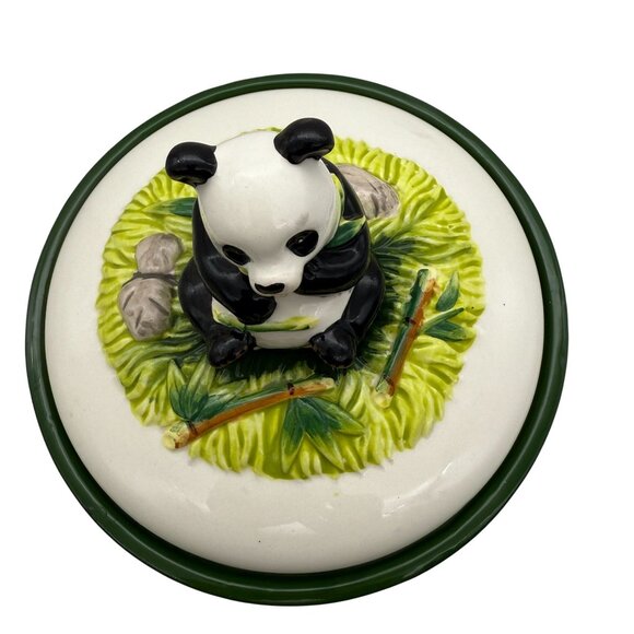 Vtg KMC Japan Panda & Bamboo Ceramic Canister 3D Panda Lid Kitschy Decor 11 Inch - Picture 11 of 16
